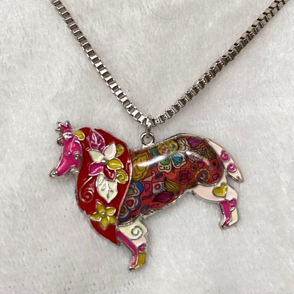 Collie enameled sculptured metal necklace - Picture 5 of 5